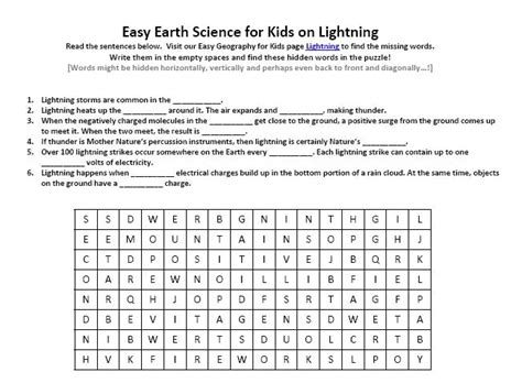 Lightning Worksheet Printable Earth Science Free Kids Word Search Games