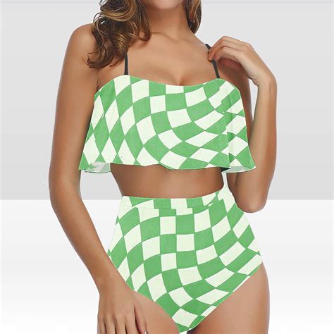 Dihao Bikini Set For Women Clearance Plus Size Women S Ruffled Print Bikini High Waisted Two