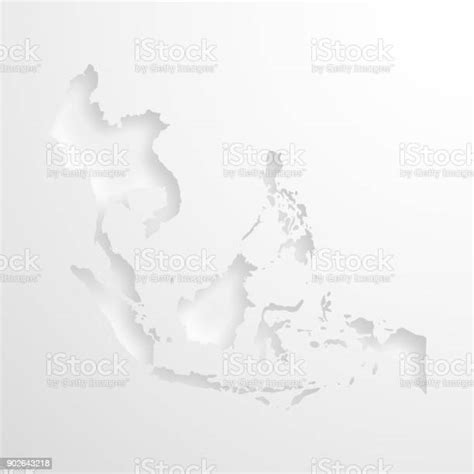 Ilustración De Mapa De Asia Suroriental Con Efecto De Papel Realzado Sobre Fondo Blanco Y Más