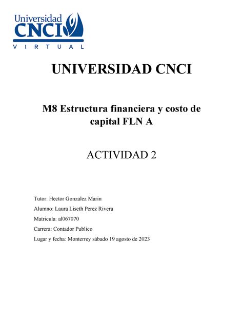 ACT 1 Estructura Financiera Y Costo DE Capital UNIVERSIDAD CNCI M8