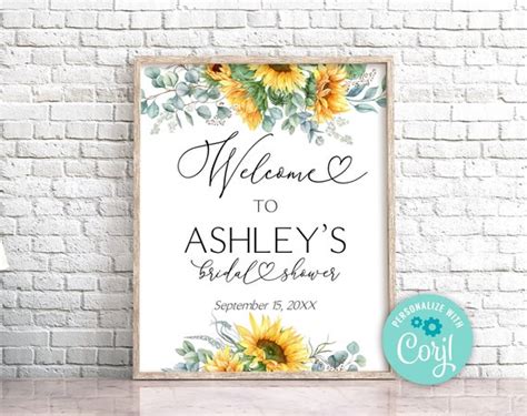 Editable Sunflower Bridal Shower Welcome Sign Watercolor Etsy