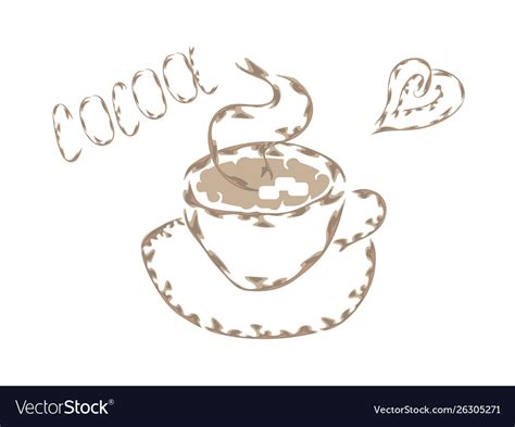 A Cup Hot Cocoa Drawn Contour Royalty Free Vector Image
