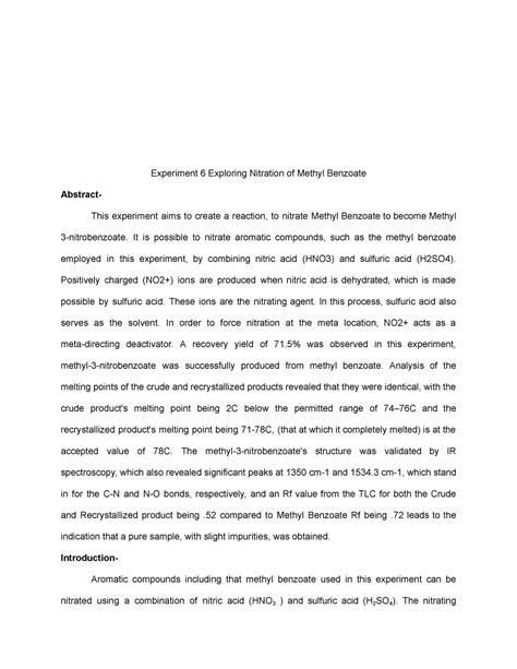 Experiment 6 Nitration Experiment 6 Exploring Nitration Of Methyl