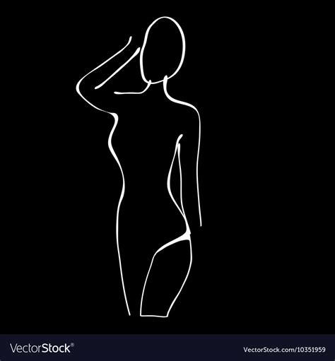 Beautiful Black And White Nude Woman Silhouette Vector Image