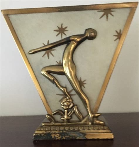 Antique Art Deco Table Lamp Nude Flapper Girl Brass Etsy