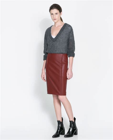 Zara Faux Leather Skirt In Red Lyst