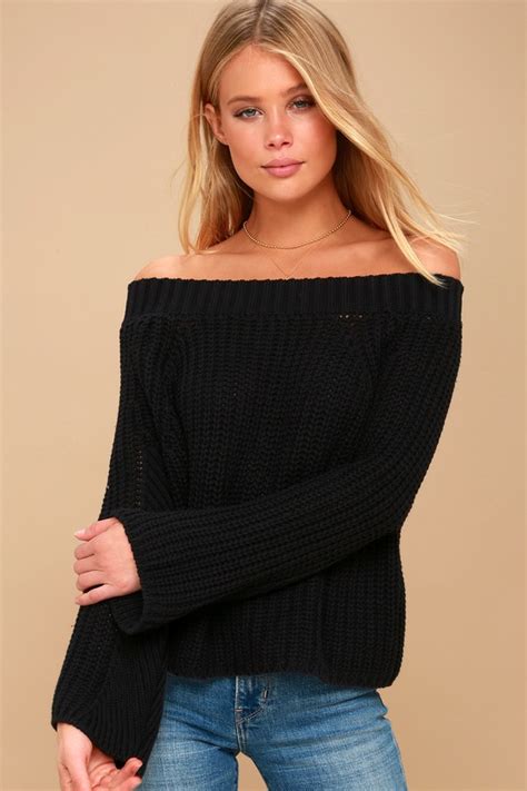 Cute Black Sweater Off The Shoulder Sweater Crop Sweater Lulus