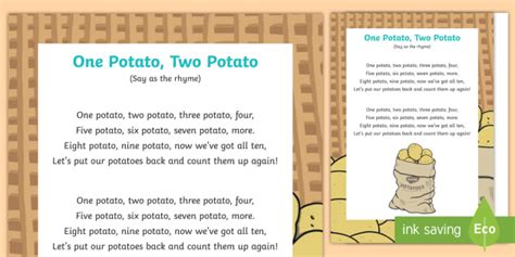 Free One Potato Two Potato Song Teacher Made