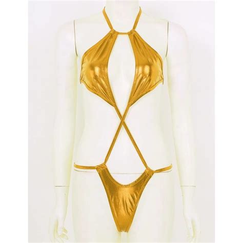 Luxevana Swim One Piece Sexy Swimsuit Metallic Gold Micro Bikini