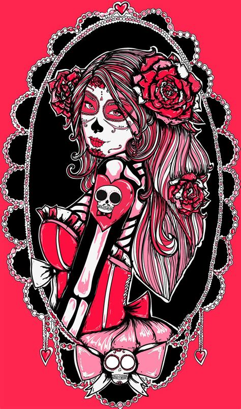 Hot Pink Cute Girlie Punk Rock Day Of The Dead Sugar Skulls Cute Signed