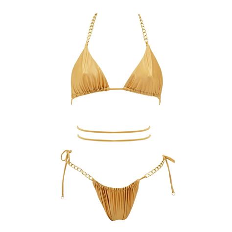 Roaring Twenties Golden Chain Shimmery Bikini Gold Aulala Paris Wolf Badger