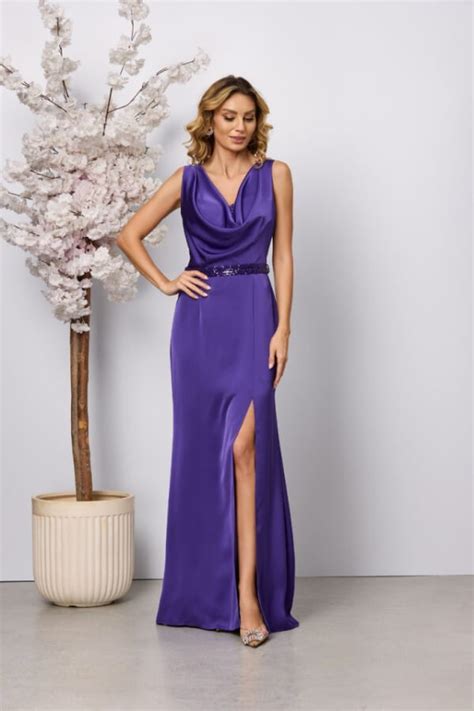 Rochie Lunga De Nasa Din Satin Mov Rochii Satin