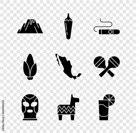 Set Volcano Eruption With Lava Hot Chili Pepper Pod Cigar Mexican Wrestler Pinata Tequila