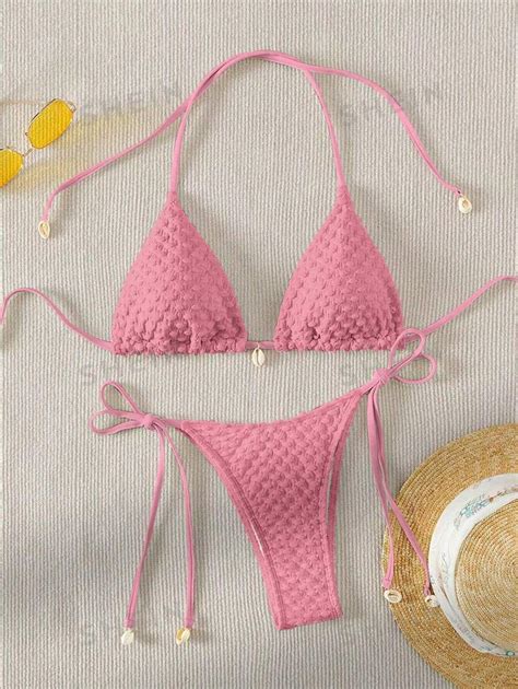 Shein Swim Conjunto De Bikini De Amarrar Halter De Tri Ngulo E De Lateral Amarr Vel Para O