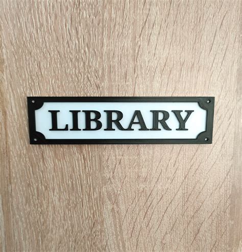 Library Sign, 3d Printed Vintage Style Sign in Black and White ...