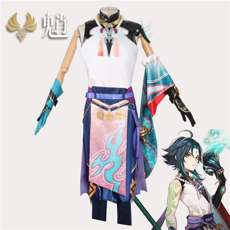 Anime Genshin Impact Xiao Cosplay Costume With Wig Carnival Halloween