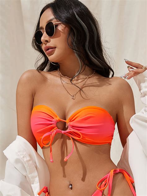 SHEIN SHEIN Swim Vcay Ombre Drawstring Bandeau Bikini Top SHEIN USA