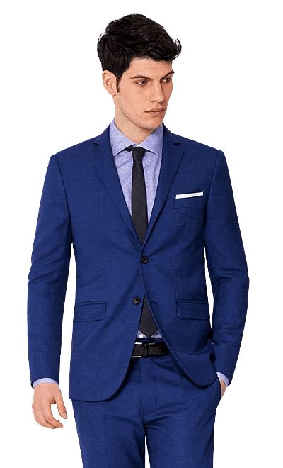 Blauer Super 100s Doppelreiher Slim Fit Herren Anzug Mit Spitz Revers