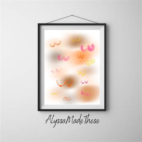 Boob Digital Art Print Nude Boob Pink Orange Abstract Painting Etsy