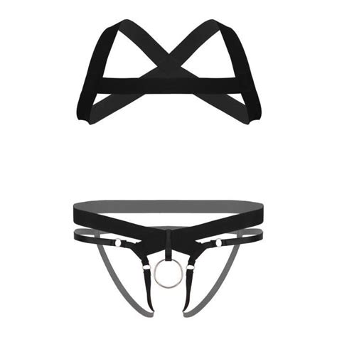 YOOJIA Homme Ensemble Lingerie Sexy Harnais de Poitrine Sous Vêtement Jockstrap Gay String