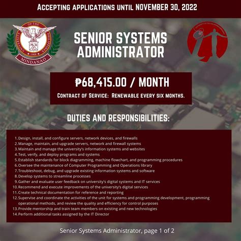 UP Mindanao Information Technology Office (Senior Systems Administrator ...