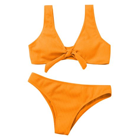 Dndkilg Women S Sexy Front Tie Bikini Top Bikini Sets Solid Bathing