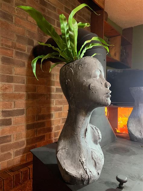 Faux Cement Goddess Head Planter Upcycled Plastic Mannequin Head Head