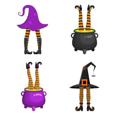 Premium Vector Different Witch Legs Sticking Up From Hat And Cauldron Funny Design Elements