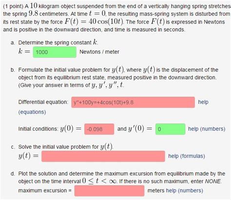 Solved A 10 kilogram object suspended from the end of a | Chegg.com