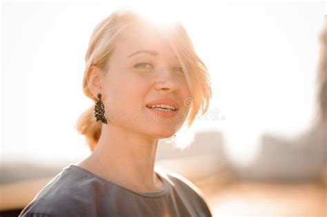 Portrait Of Blonde Girl Against Sunset Stock Image Image Of Leisure Blue 77704079
