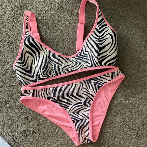 River Island Pink Zebra Print Neon Bikini Size Depop