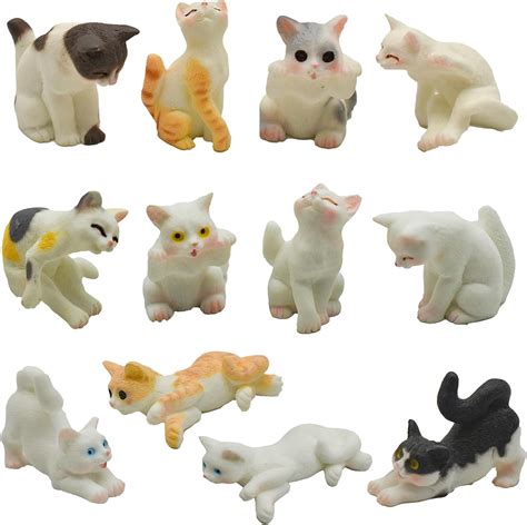 Pinenjoy 12pcs Realistic Miniature Cat Figurines Mini Kitty