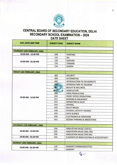 Cbse Date Sheet 2024 Class 10 Pdf Revised Download Cbse 10th Exam Time Table