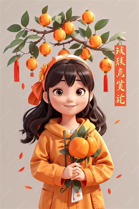 Premium Ai Image Cute Chinese Girl Holding Orange Chinese Happy