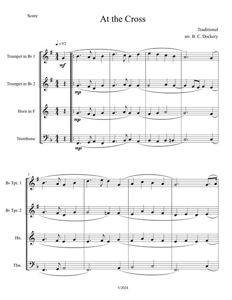 At The Cross Brass Quartet Arr B C Dockery Sheet Music