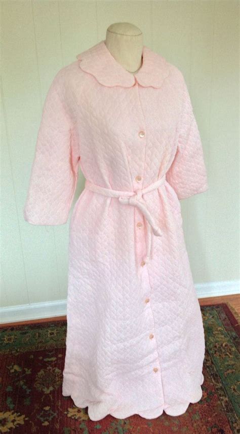 Vintage Womens Robe Nos Glazier Quilted Pink Housecoat 60s Long