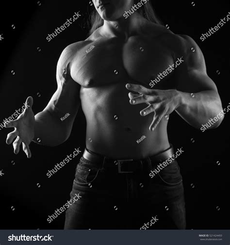 Blackandwhite Portrait Naked Torso Male Bodybuilder Stock Photo
