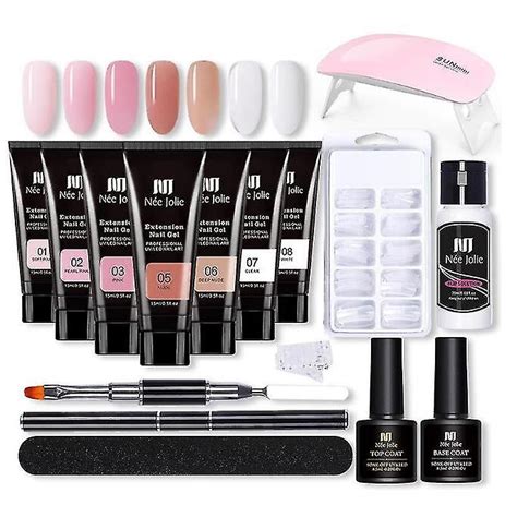 Extension Gel Nail Kit Nail Enhancement Gel 7 Colors Pink Nude All In One Kit With Nail Lamp