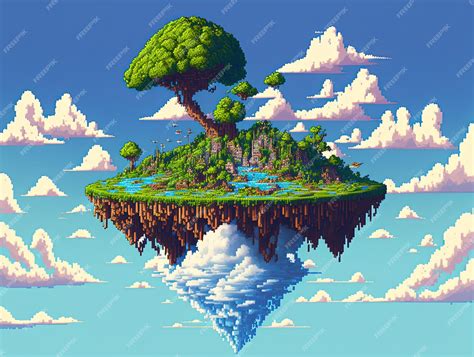 premium photo pixel art  paradise island floating   sky
