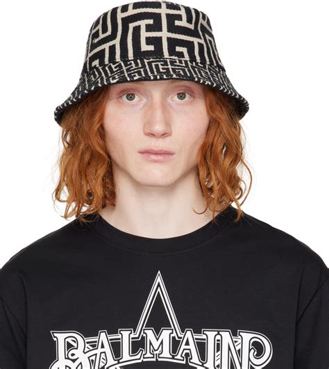 Balmain Black Monogrammed Jacquard Bucket Hat SSENSE