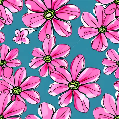 a blue background with pink flowers on it, a digital rendering by Annabel Kidston, tumblr ...