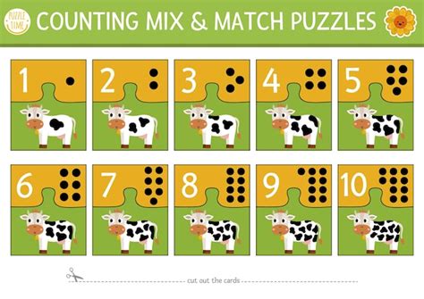 Premium Vector Vector On The Farm Mix And Match Puzzle With Cute Cow
