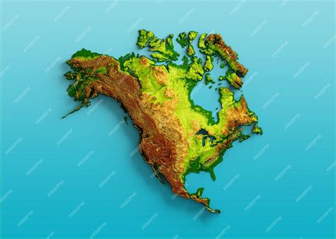 Fotos Da América Do Norte - Mapa da América do Norte Relief sombreado Color Height Map On Sea Blue ...