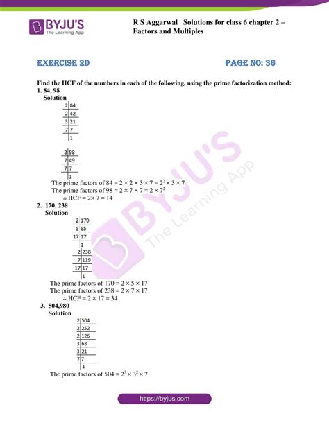 Rs Aggarwal Solutions For Class Chapter Factors And Multiples