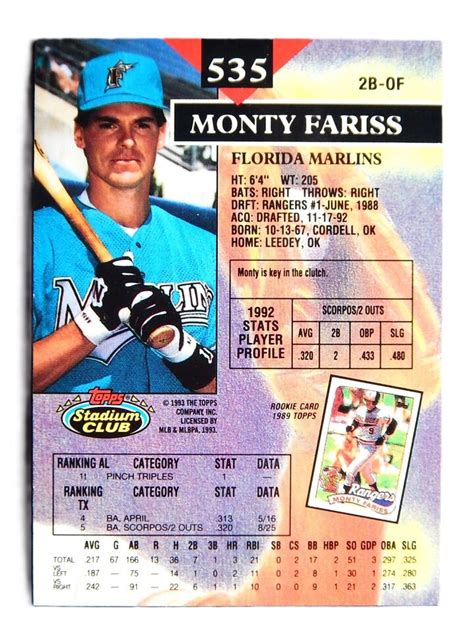 Monty Fariss 535 Topps Stadium Club 1993 Baseball Card Florida