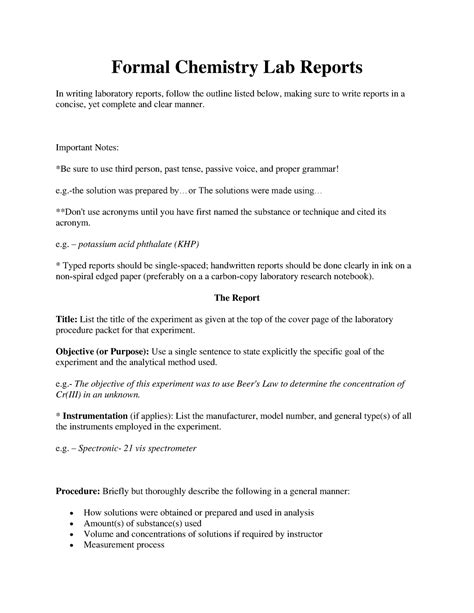 Formal Chemistry Lab Reports Formal Chemistry Lab Reports In Writing