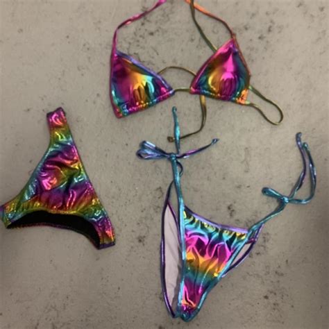 Rainbow Foil Bikini Extra High Quality Perfect For Depop