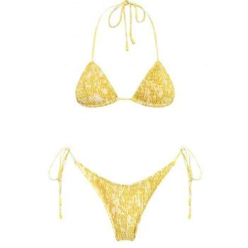 Emmiol Free Shipping Floral Print Smocked Bikini Set Yellow L In Bikini Sets Online Store