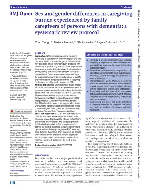 Pdf Sex And Gender Differences In Caregiving Burden Experienced By