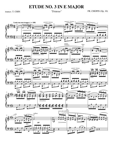 Chopin Etude No 3 In E Major Tristesse Op 10 Sheet Music For